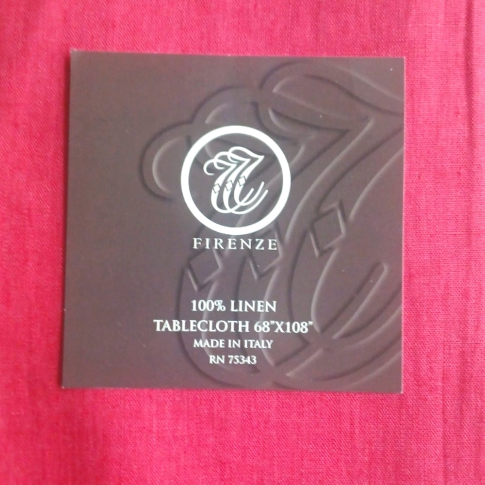 LE TELERIE TOSCANO EXCLUSIVE FIRENZE RED LINEN TABLECLOTH 68'X108 NWT" - Picture 3 of 13